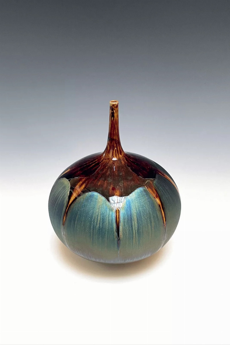 Bottle with Blue Hare's Fur and Brown Glaze