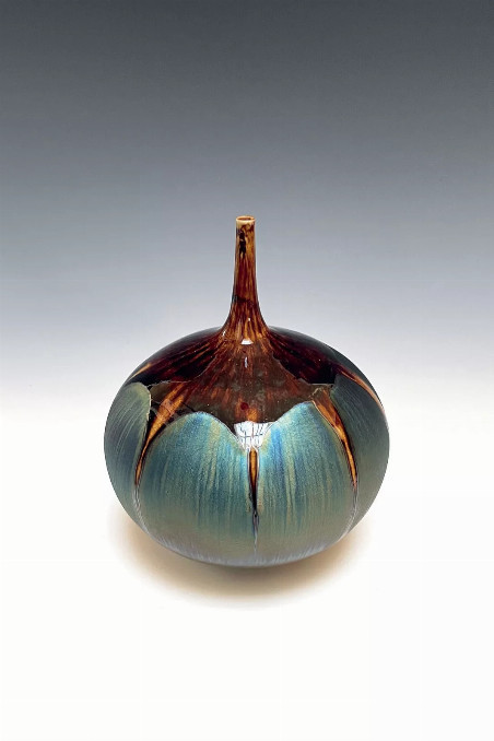 Bottle with Blue Hare's Fur and Brown Glaze
