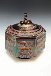 Large Octagon Jar with Blue Waves